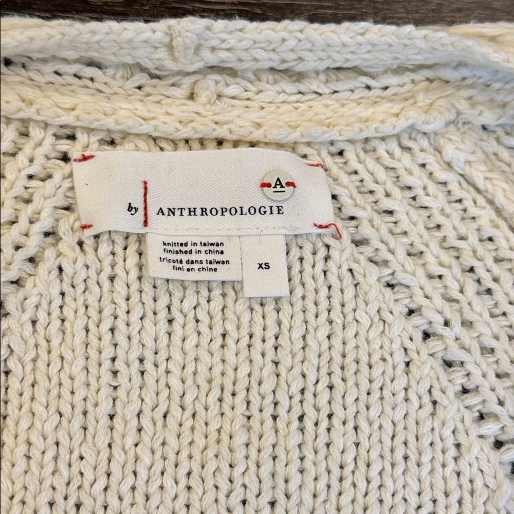 Anthropologie Women’s Cardigan Size XS Braided Pattern Cream - Picture 7 of 11